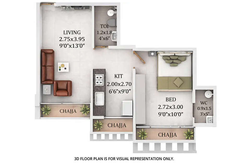 Floor plan for 1 BHK