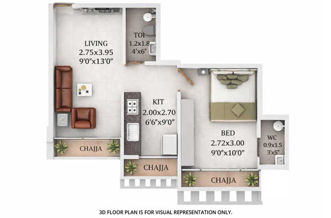 Precious Majestic Pushpak Nagar - Floor plan 1 BHK  Sq.ft