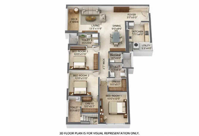 Runwal Zenith Balkum - Floor plan 3 BHK 967 Sq.ft