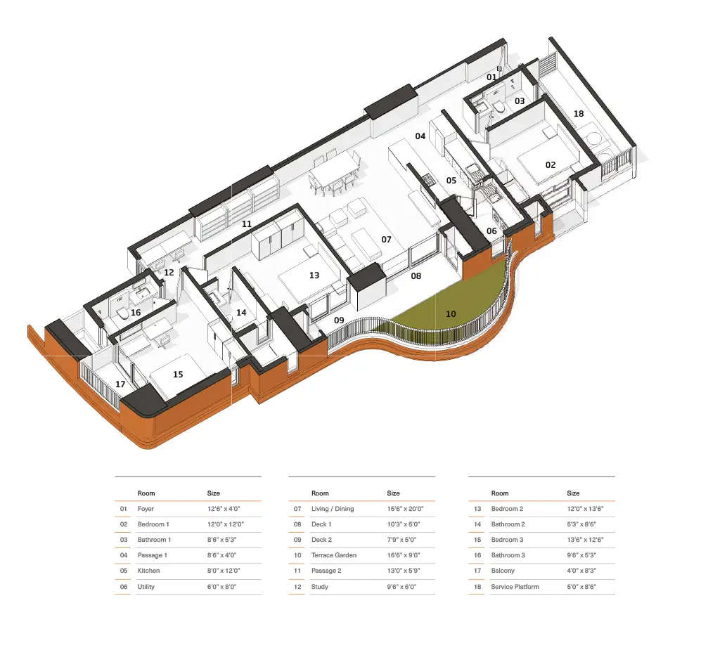 Floor plan for 3 BHK