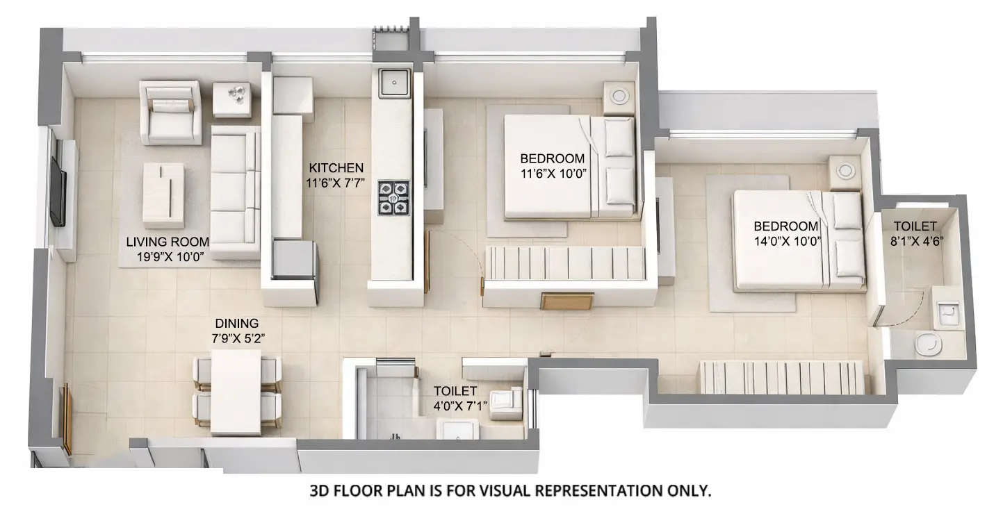 Floor plan for 2 BHK
