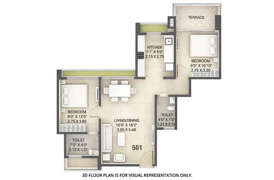 Floor plan for 2 BHK