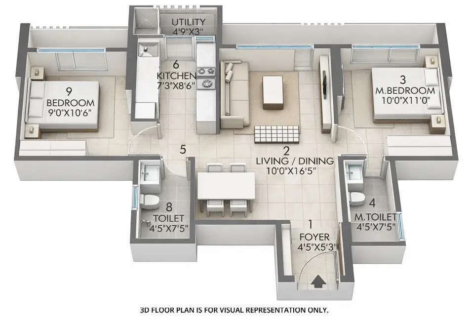 Floor plan for 2 BHK