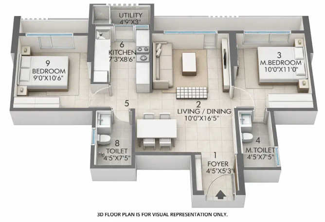 Rustomjee La Vie Majiwada - Floor plan 2 BHK 579 Sq.ft