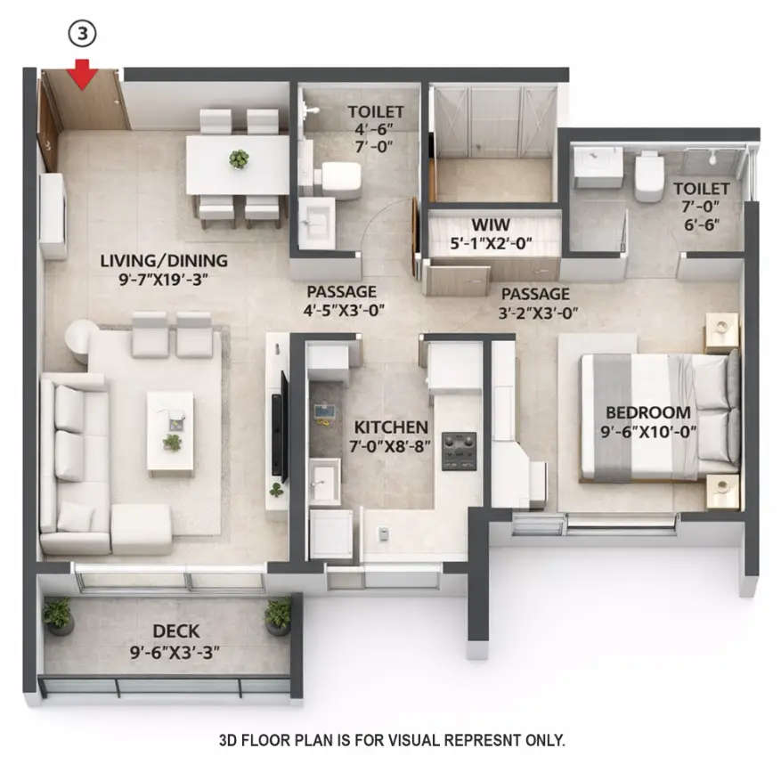 Floor plan for 1 BHK