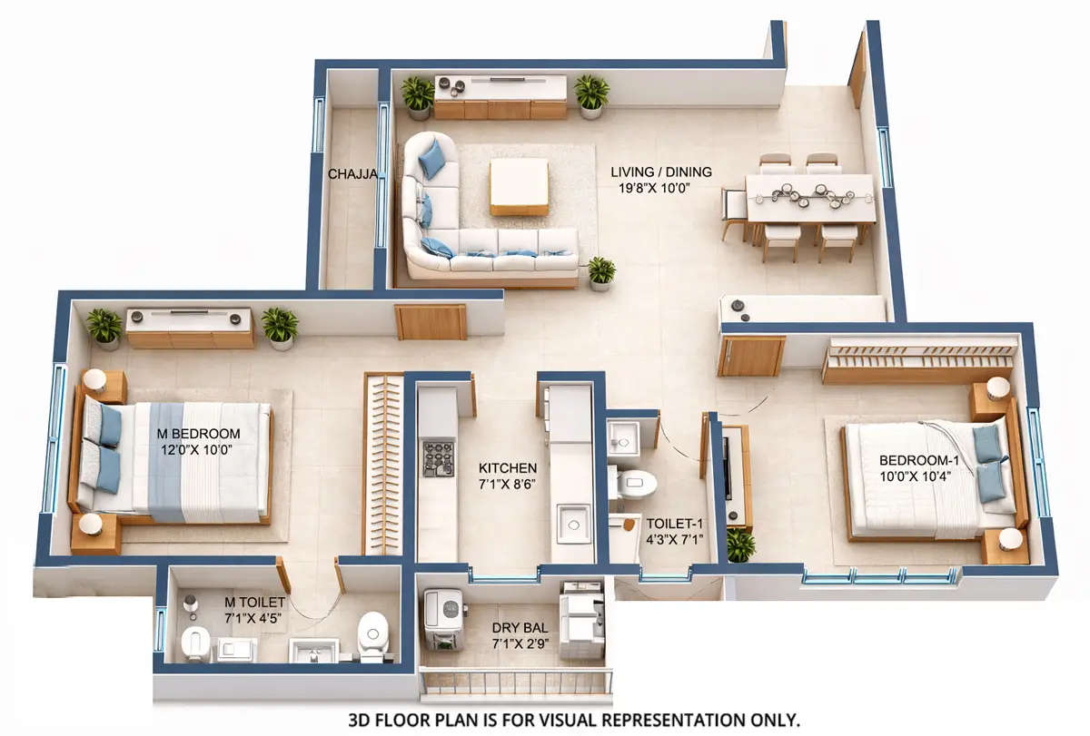 Floor plan for 2 BHK