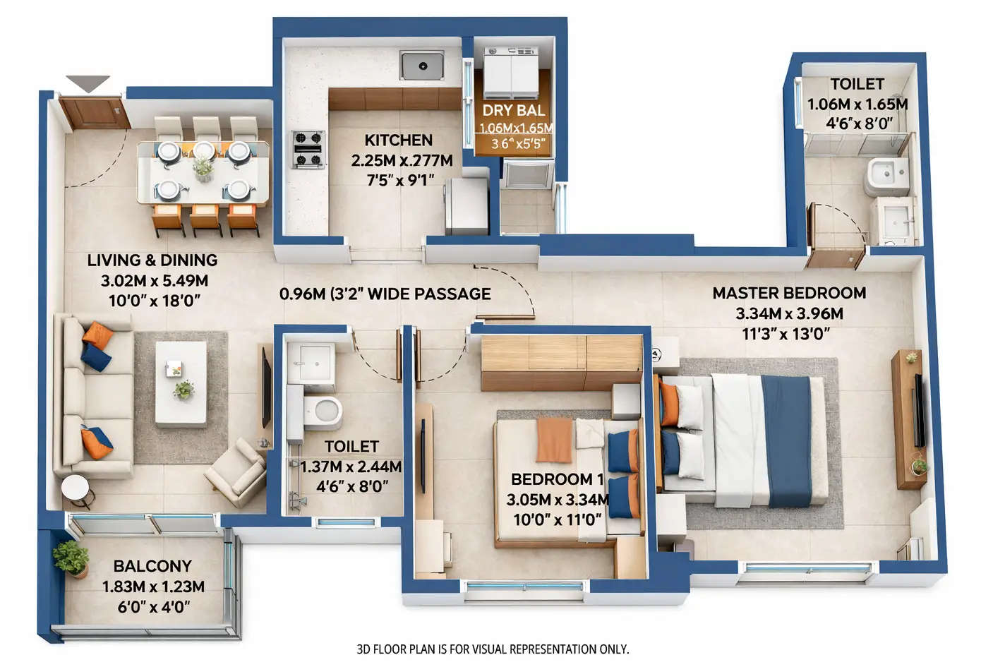 Floor plan for 2 BHK
