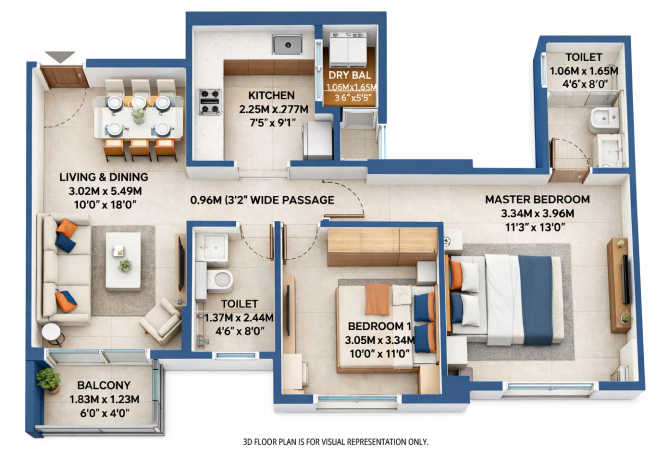 Birla Evam Manjri BK - Floor plan 2 BHK 707 Sq.ft