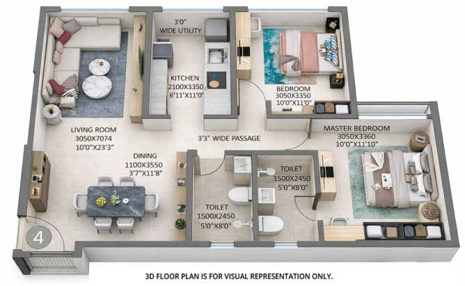 Kolte Patil Alora Santacruz - Floor plan 2 BHK 744 Sq.ft