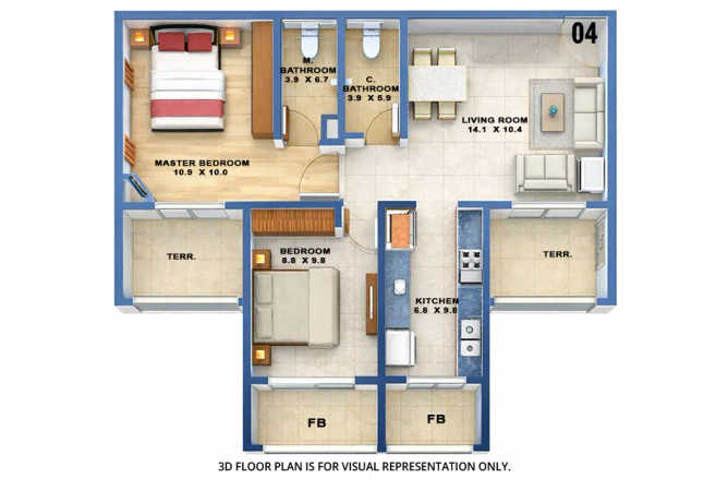 Kamdhenu Excelencia Dronagiri - Floor plan 2 BHK 676 Sq.ft