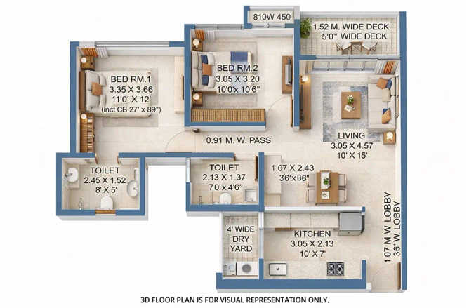 Raheja Vashi NX Juinagar - Floor plan 2 BHK 728 Sq.ft