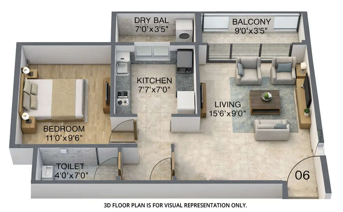Floor plan for 1 BHK