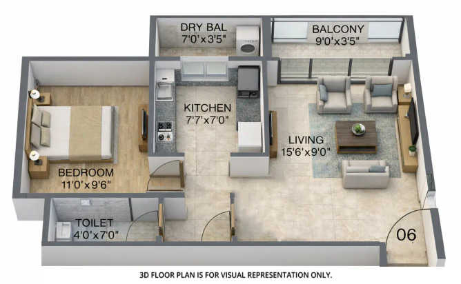Sanghvi S3 Sky Greens Mira Bhayandar - Floor plan 1 BHK 465 Sq.ft
