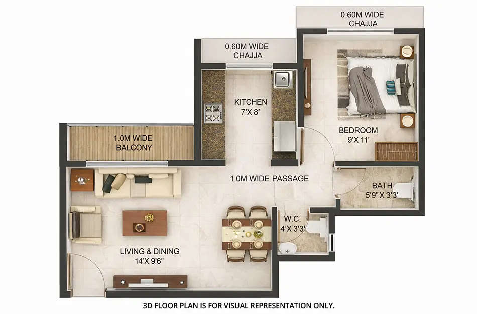 Floor plan for 1 BHK