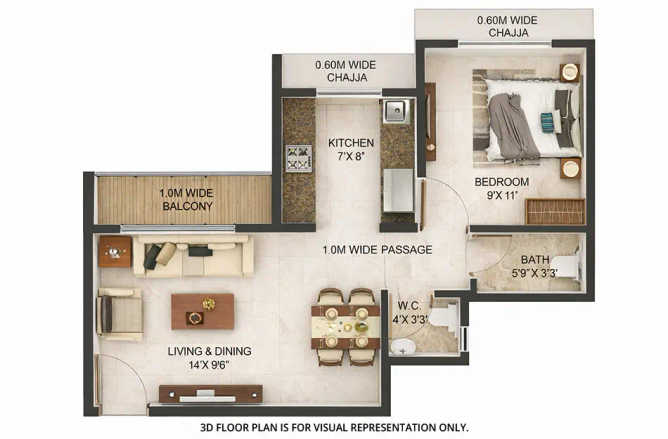 Today Saubhagyam Panvel - Floor plan 1 BHK 384 Sq.ft