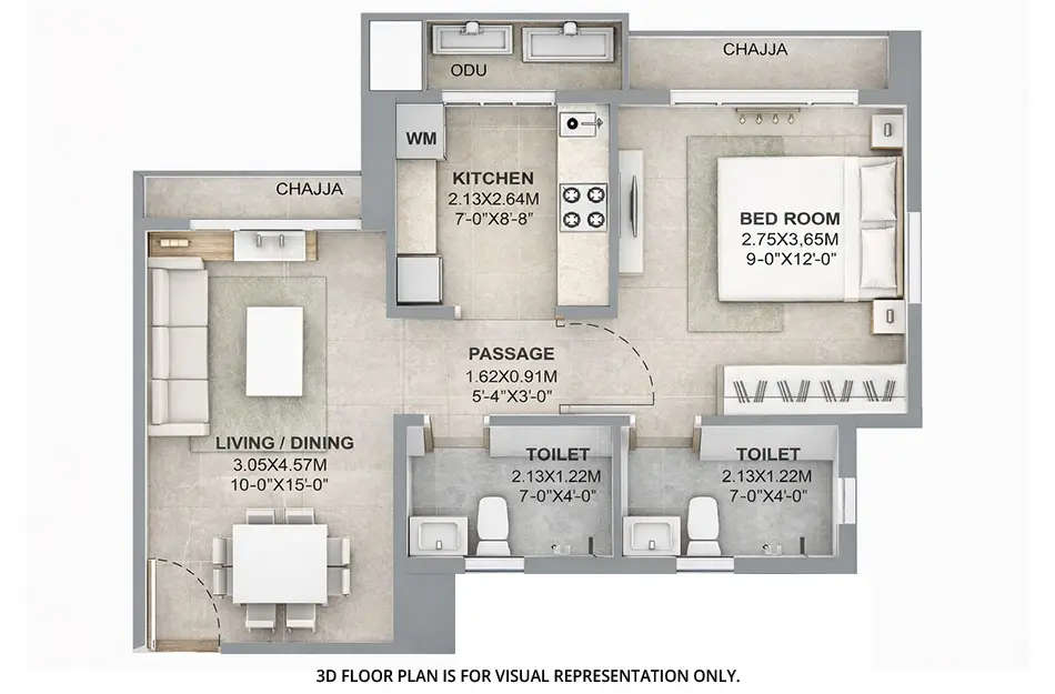 Floor plan for 1 BHK