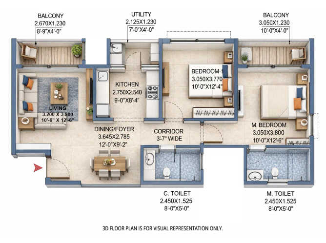 Godrej Woods Thanisandra - Floor plan 2 BHK 1193 Sq.ft