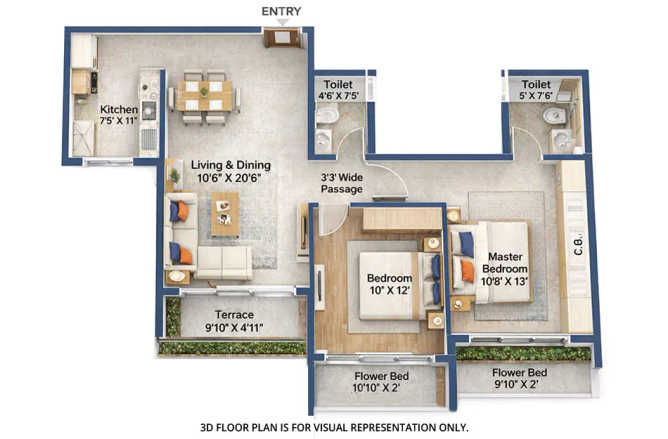 L&T West Square Seawoods - Floor plan 2 BHK 825 Sq.ft