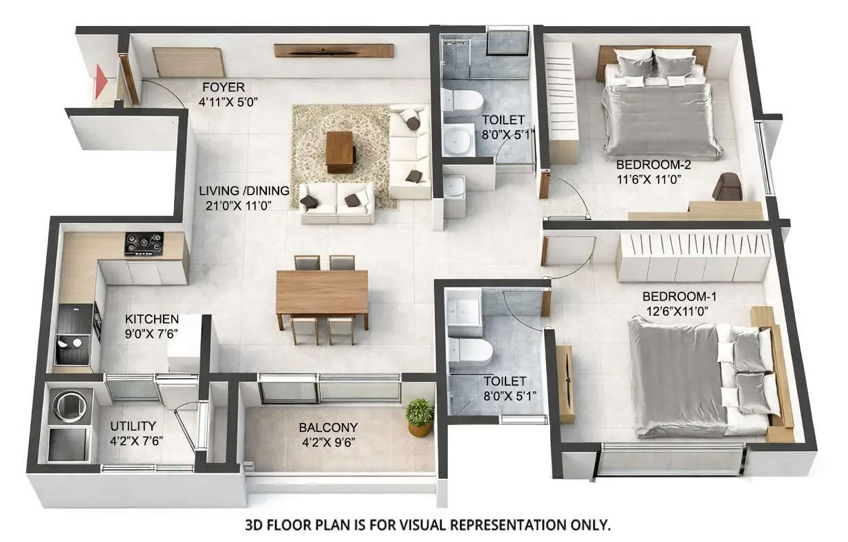 Floor plan for 2 BHK
