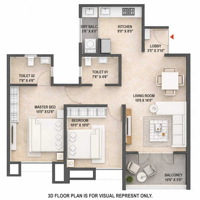 Kohinoor Greentastic Kharadi - Floor plan 2 BHK 696 Sq.ft