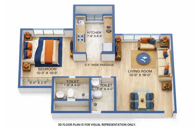 Sheth Zuri Majiwada - Floor plan 1 BHK 426 Sq.ft