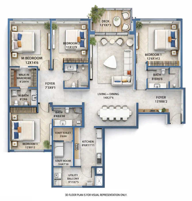 Tribeca Yoo One Kondhwa - Floor plan 4 BHK 1936 Sq.ft