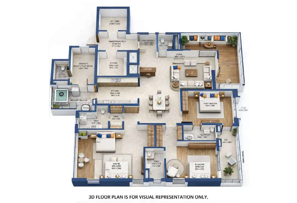 Floor plan for 3 BHK