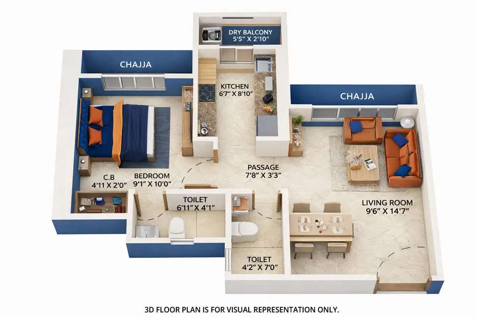 Floor plan for 1 BHK