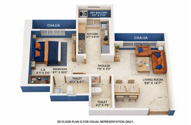 Vihang Capital Of Thane Ghodbunder Road - Floor plan 1 BHK 430 Sq.ft