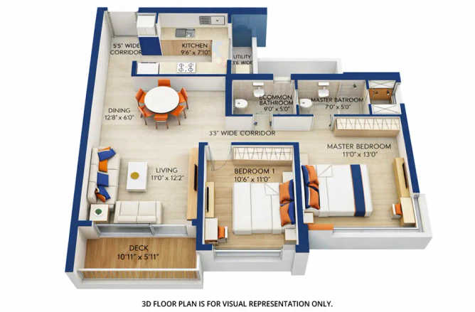 Wadhwa Courtyard Pokhran Road 2 - Floor plan 2 BHK 830 Sq.ft