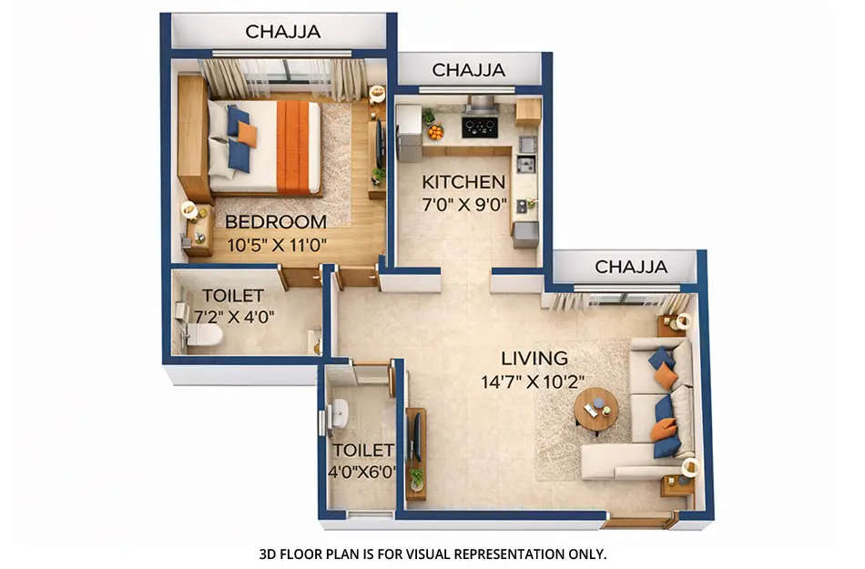 Floor plan for 1 BHK