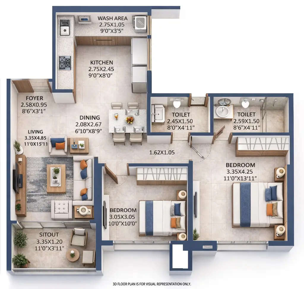 Floor plan for 2 BHK