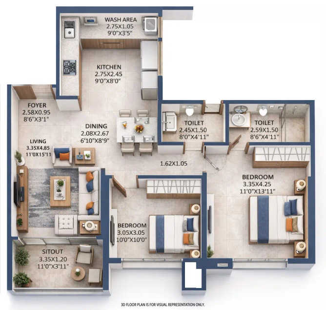 Yoo Pristine Akurdi - Floor plan 2 BHK 817 Sq.ft