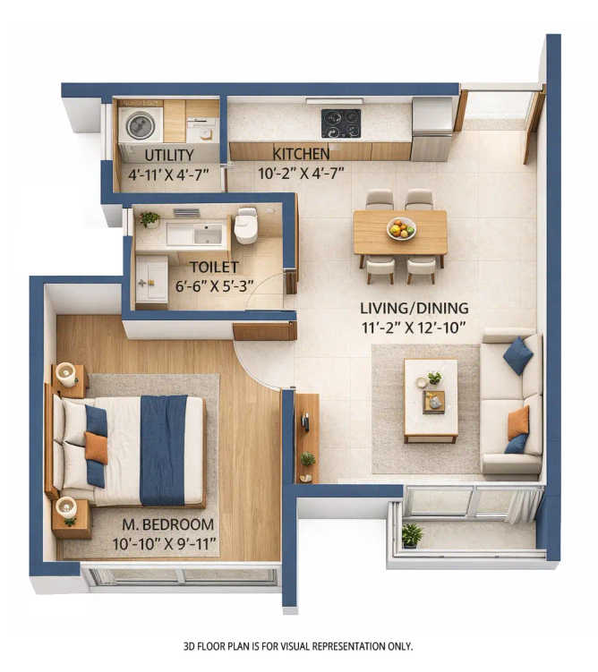 Embassy Edge Navarathna Agrahara - Floor plan 1 BHK 608 Sq.ft