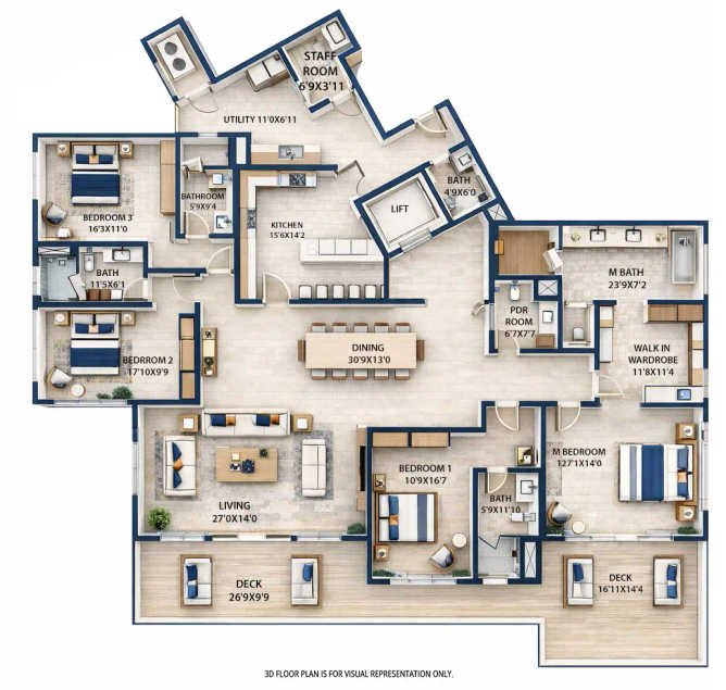 Embassy Lake Terraces Hebbal - Floor plan 4 BHK 4650 Sq.ft