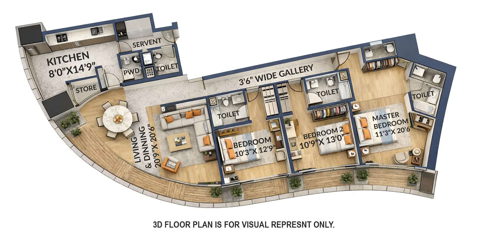 Floor plan for 3 BHK