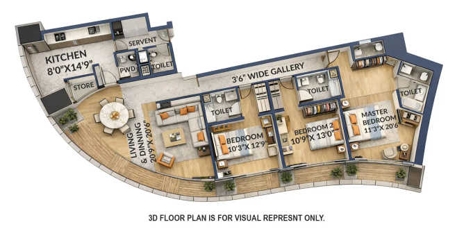 Lodha World Crest Lower Parel - Floor plan 3 BHK 2195 Sq.ft