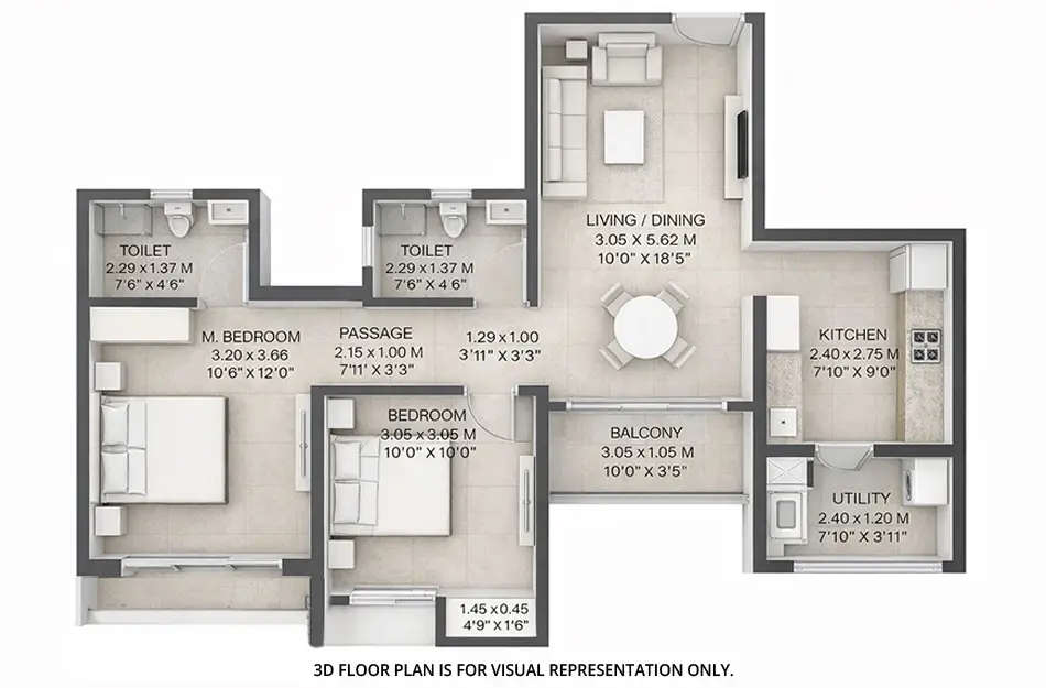 Floor plan for 2 BHK