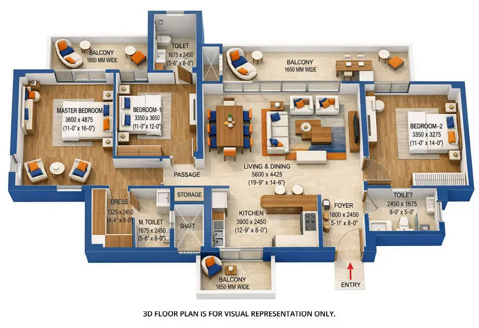 Floor plan for 3 BHK