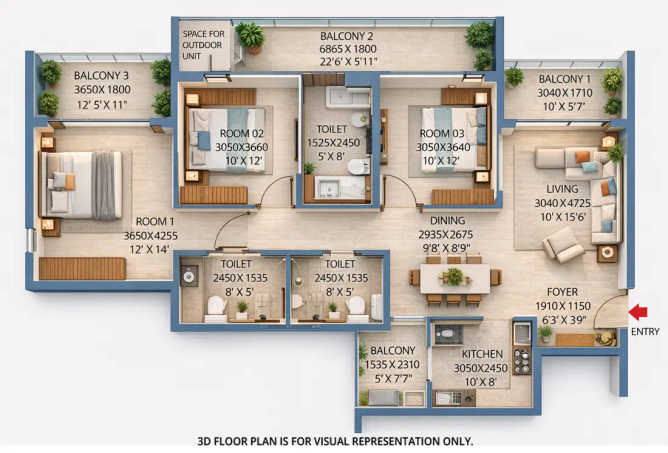Godrej Aristocrat Sector 49 Gurgaon - Floor plan 3 BHK 2514 Sq.ft