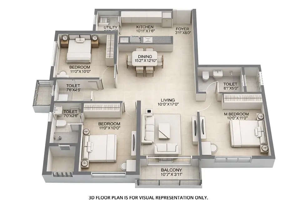 Floor plan for 3 BHK