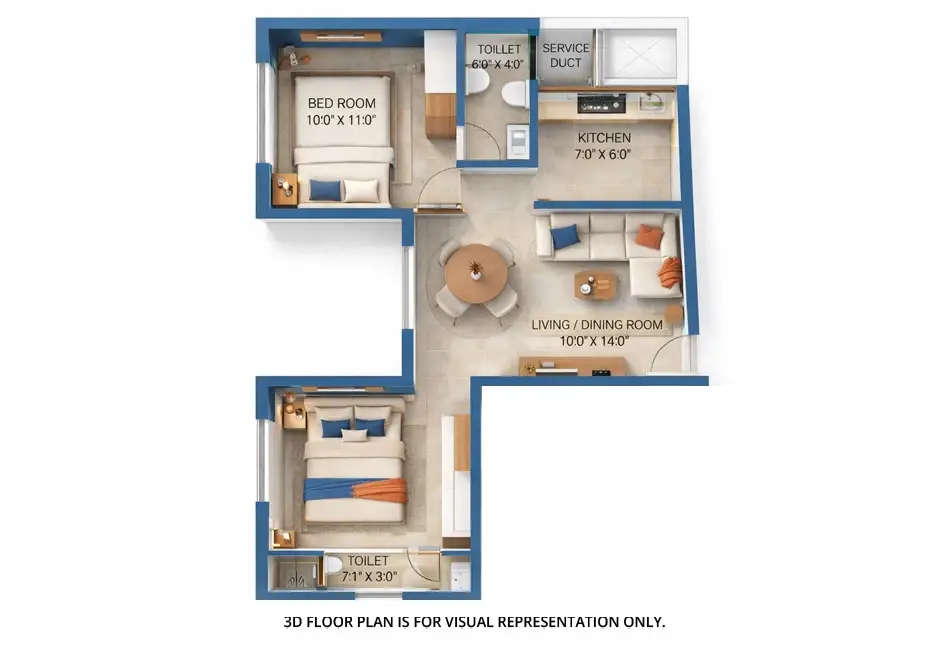 Floor plan for 2 BHK