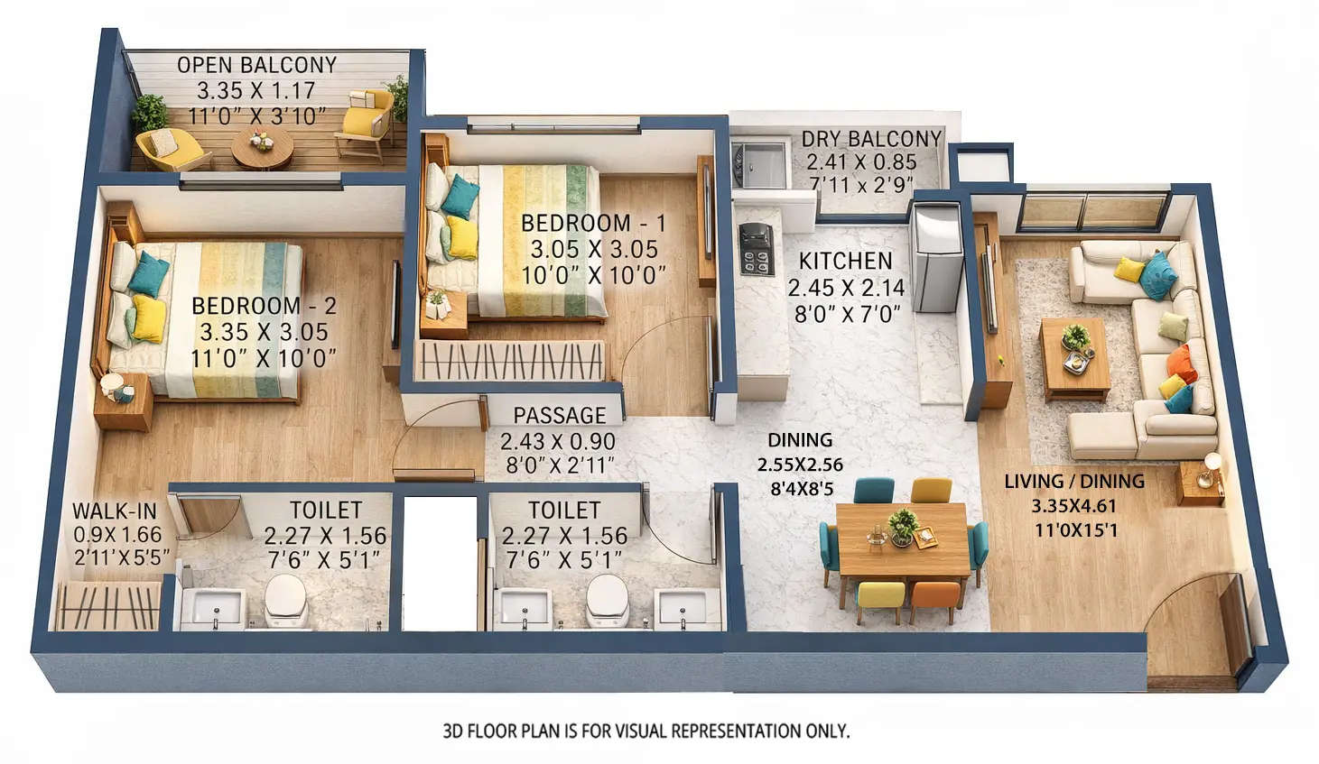 Floor plan for 2 BHK