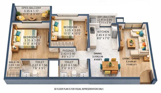 Pharande Puneville Punawale - Floor plan 2 BHK 728 Sq.ft