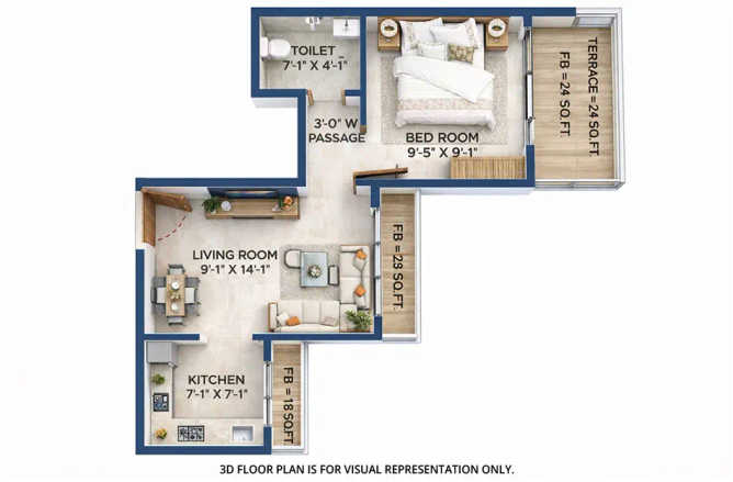 Dream ONYX Ulwe - Floor plan 1 BHK 225 Sq.ft