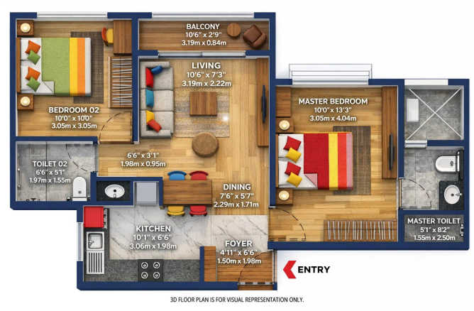 Brigade Valencia Banahalli - Floor plan 2 BHK 966 Sq.ft