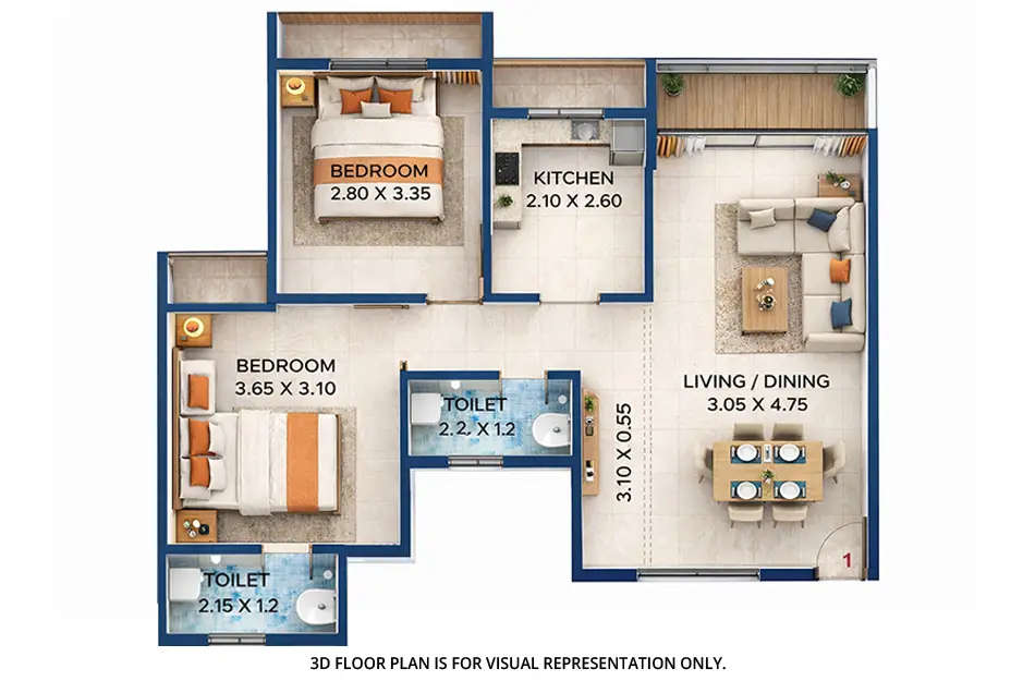 Floor plan for 2 BHK