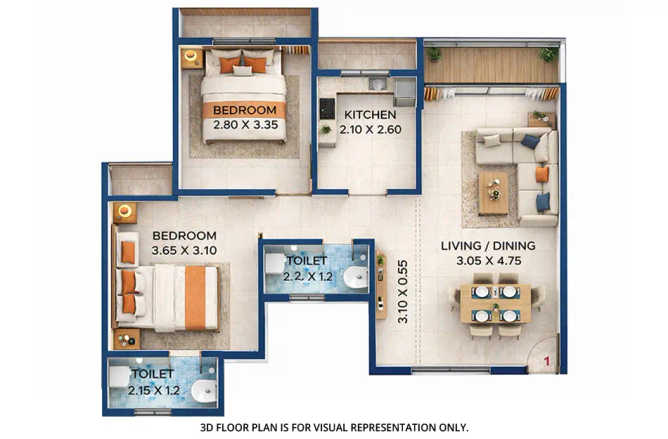 Bhagwati Elysia 1 Pushpak Nagar - Floor plan 2 BHK 495 Sq.ft