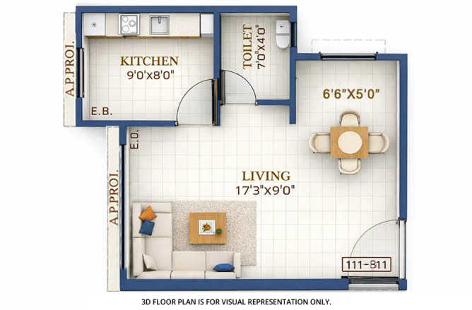 Gami Teesta Taloja - Floor plan 1 RK 250 Sq.ft