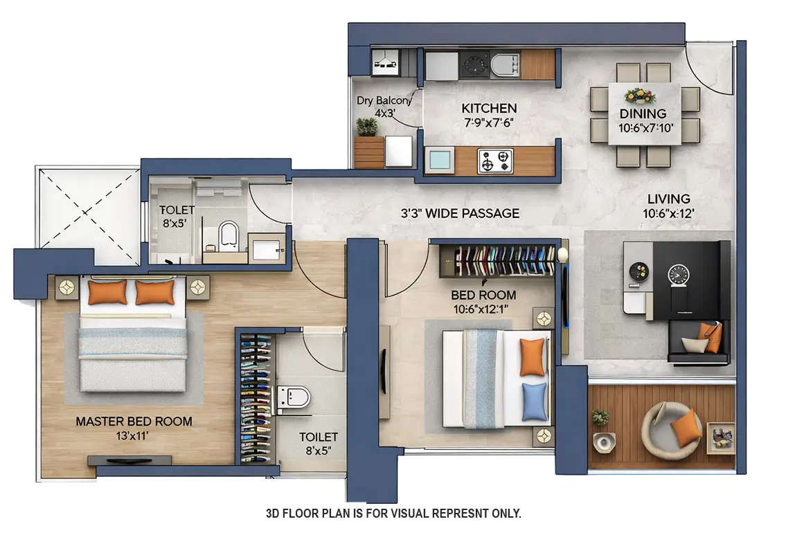 Floor plan for 2 BHK